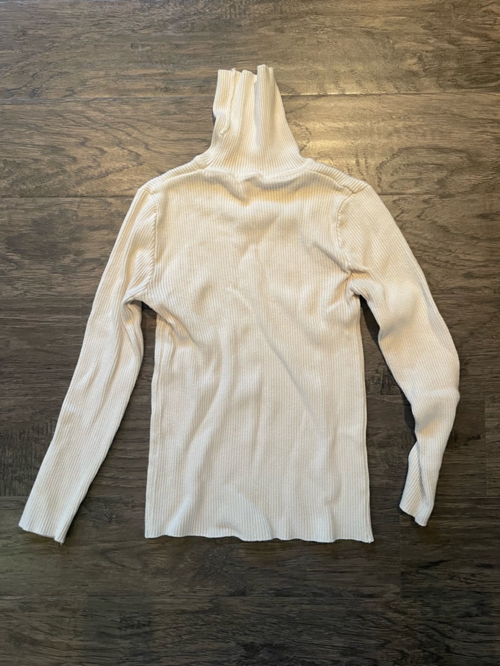 Cream Ribbed Off White Turtleneck Top - Women's Lightweight Knit Size S